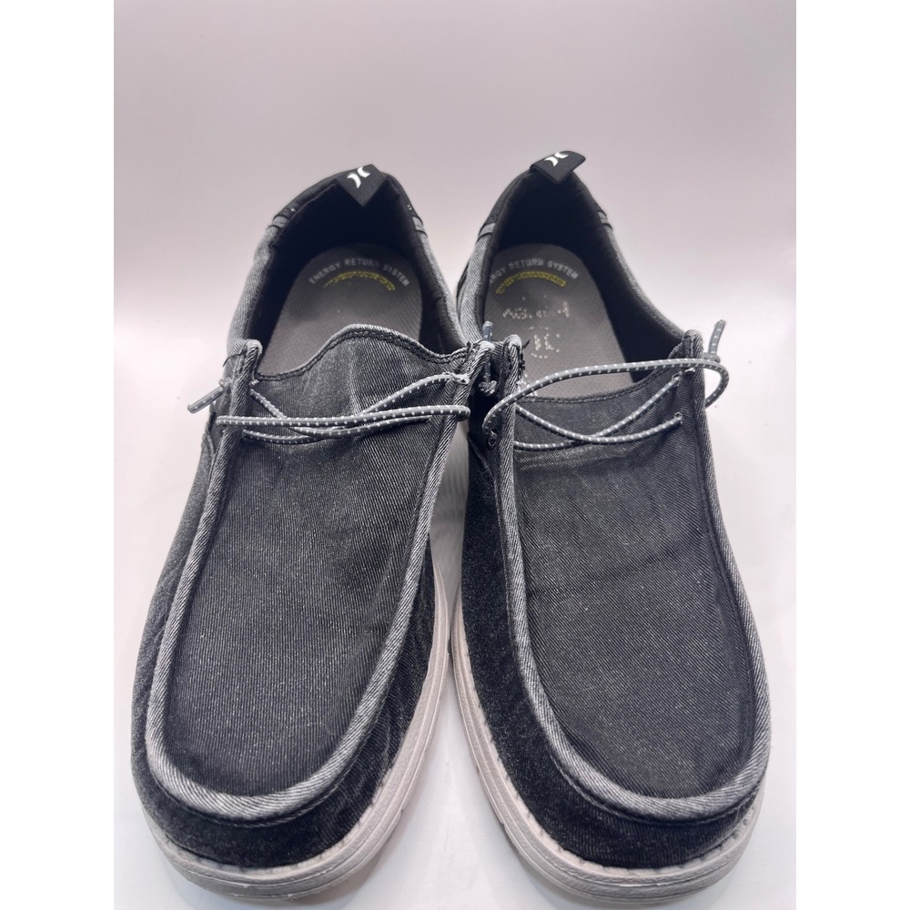 Hurley Mens Low Top Slip On Shoes Black Washed Canvas Casual Loafers Size 10